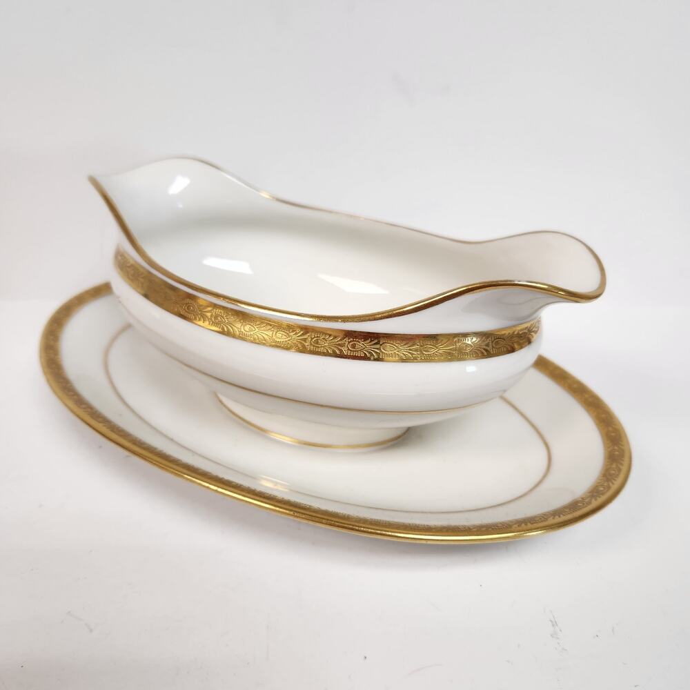 Jean Boyer gravy boat Limoges Macy white Gold Trimmed Classic Porcelain France